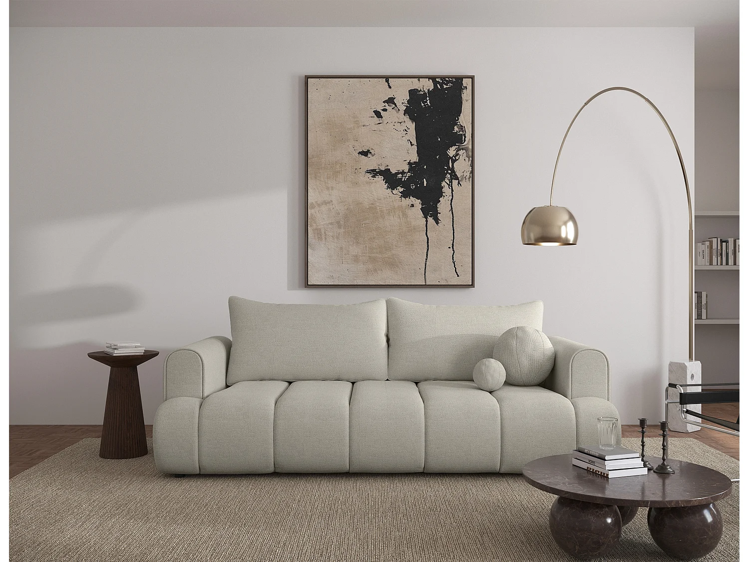 3-Sitzer Sofa mit Schlaffunktion und Chenille-Bezug - graubeige - DANDELINO