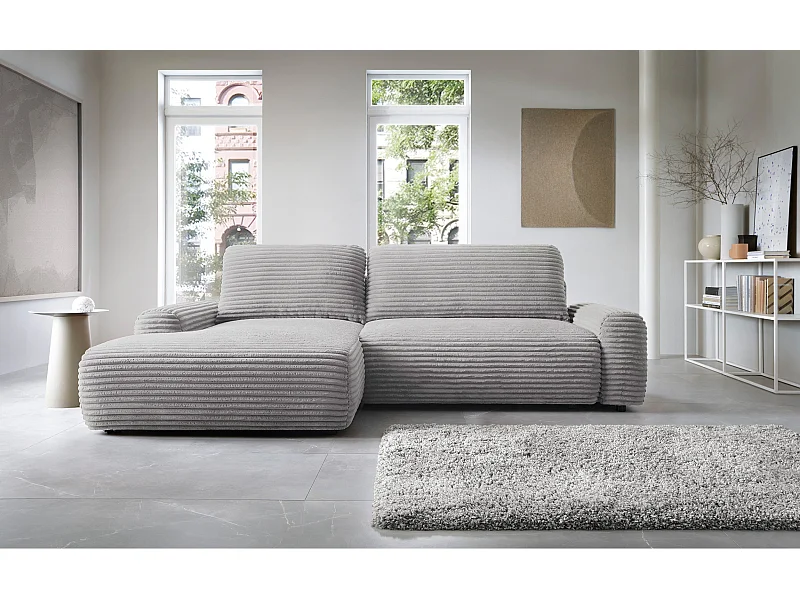Ecksofa mit Schlaffunktion - Breitcord-Bezug - greige - linksseitig - ALFERIA
