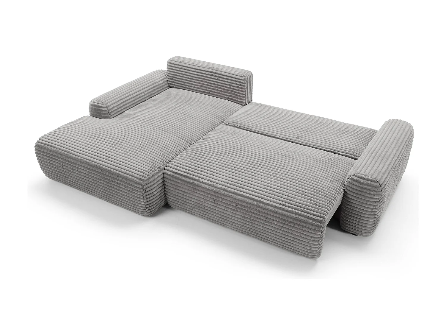Canapé d'angle en forme de L avec fonction de couchage - velours côtelé - grège - côté gauche - ALFERIA