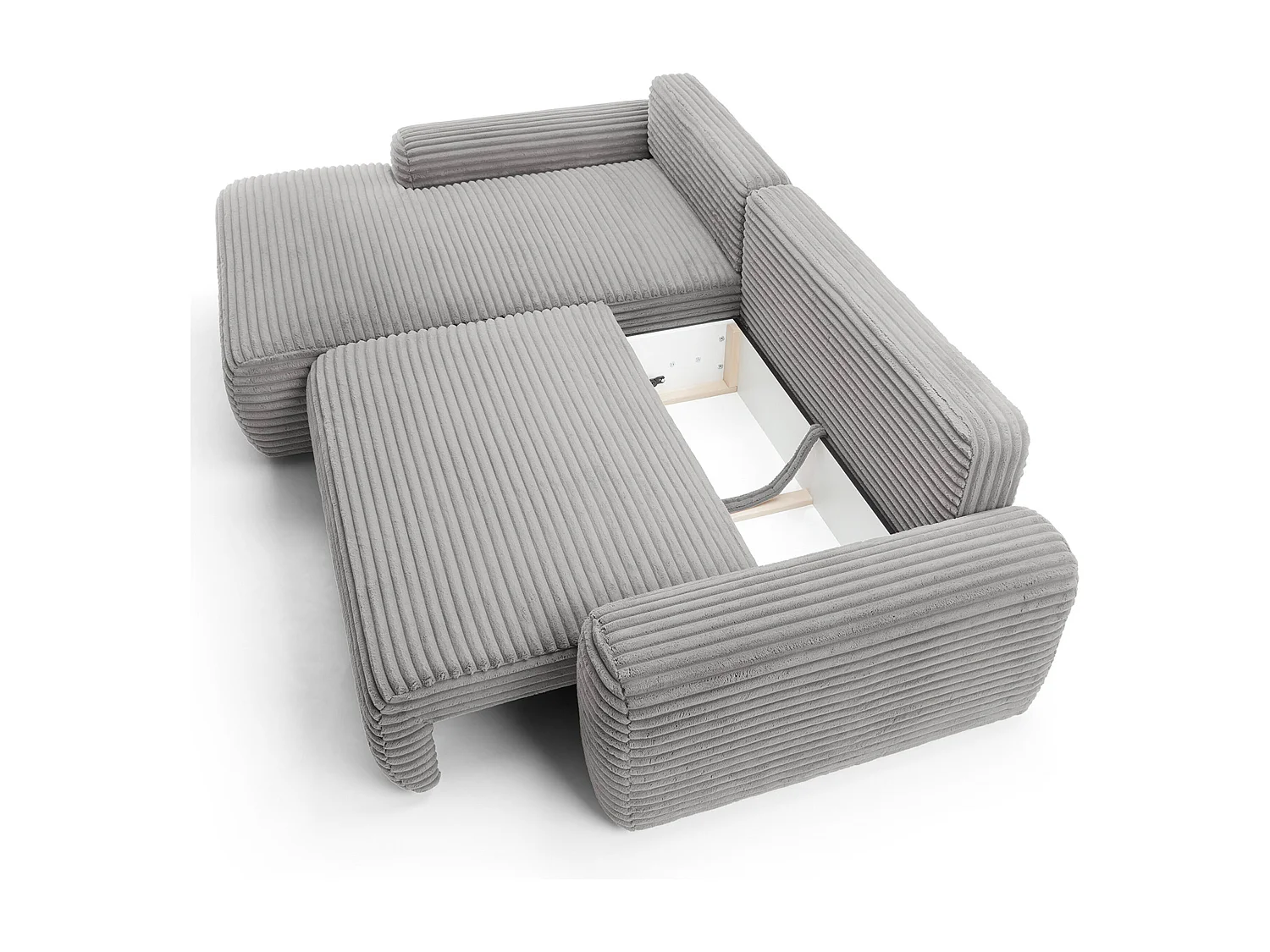 Canapé d'angle en forme de L avec fonction de couchage - velours côtelé - grège - côté gauche - ALFERIA