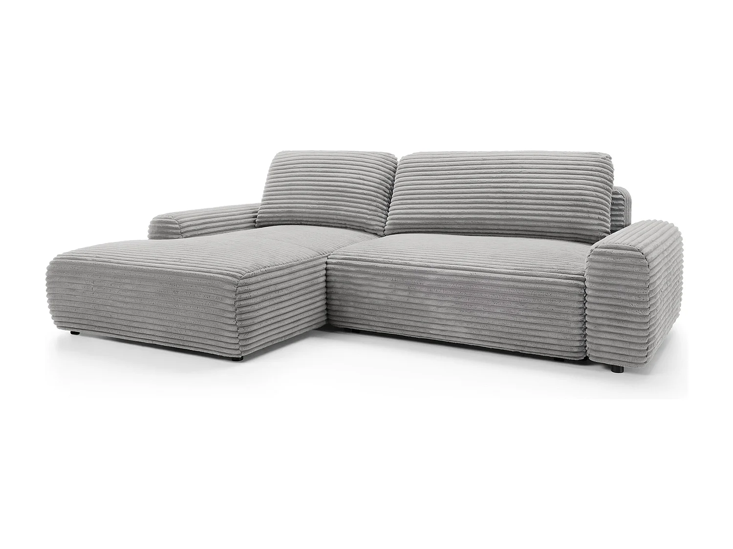 Canapé d'angle en forme de L avec fonction de couchage - velours côtelé - grège - côté gauche - ALFERIA
