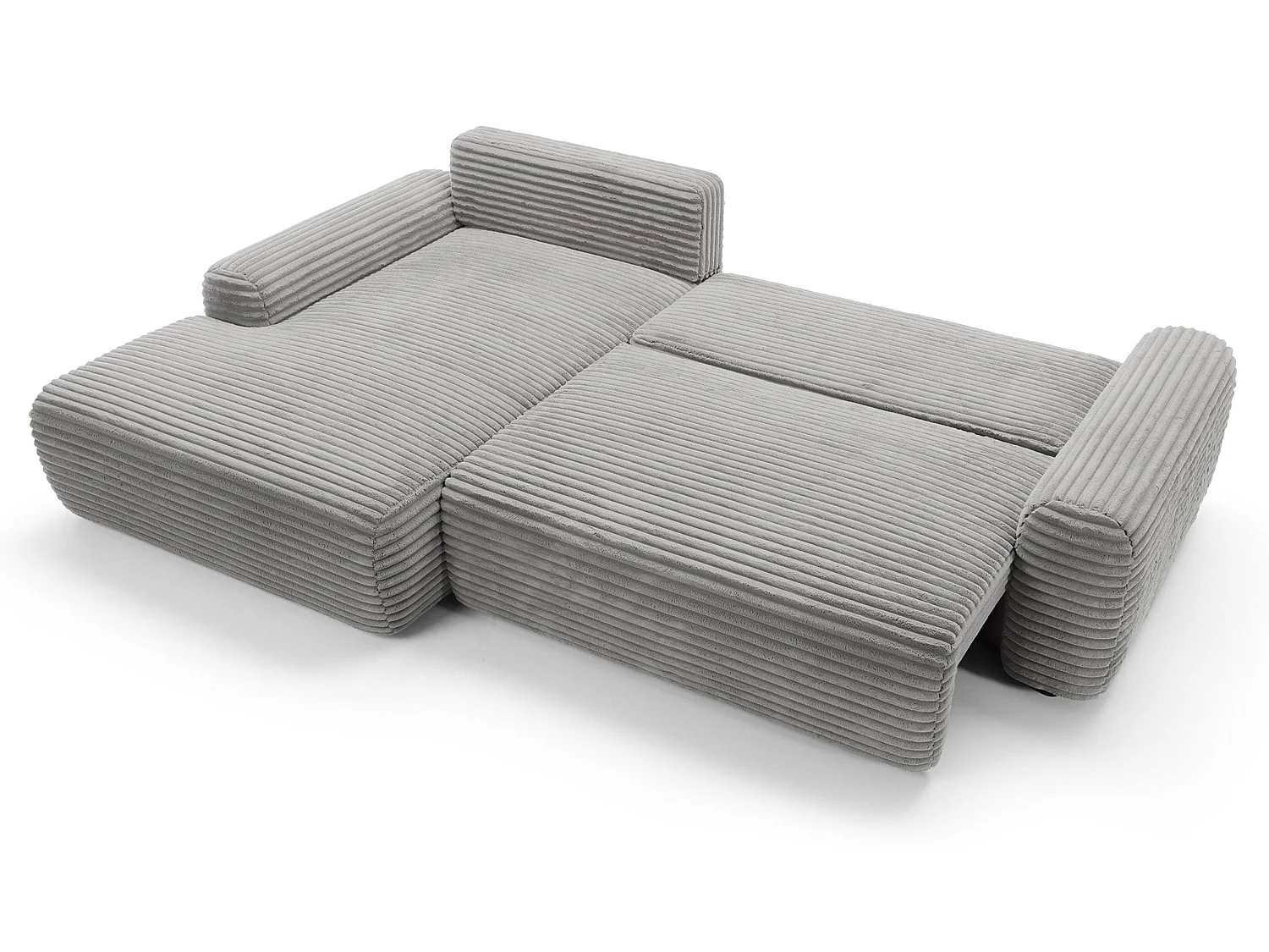 Canapé d'angle en forme de L avec fonction de couchage - velours côtelé - grège - côté gauche - ALFERIA