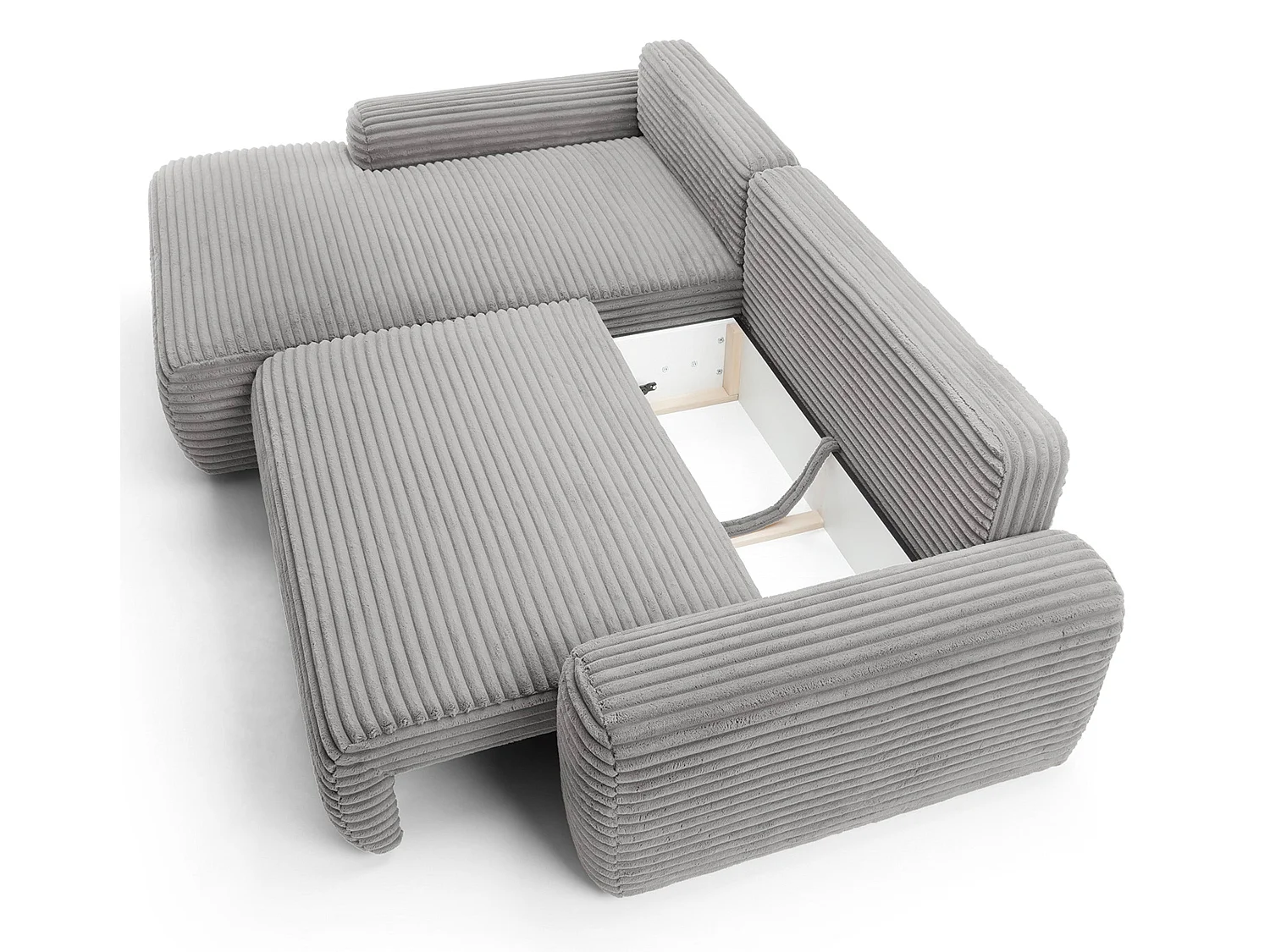 Canapé d'angle en forme de L avec fonction de couchage - velours côtelé - grège - côté gauche - ALFERIA