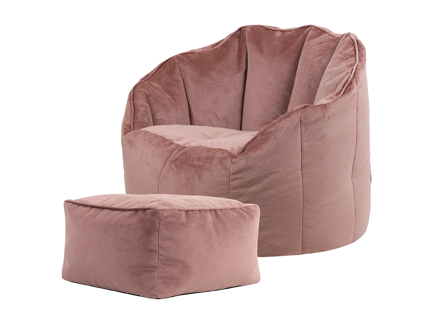 Pouf fauteuil avec repose-pied velours rose - SIRENA