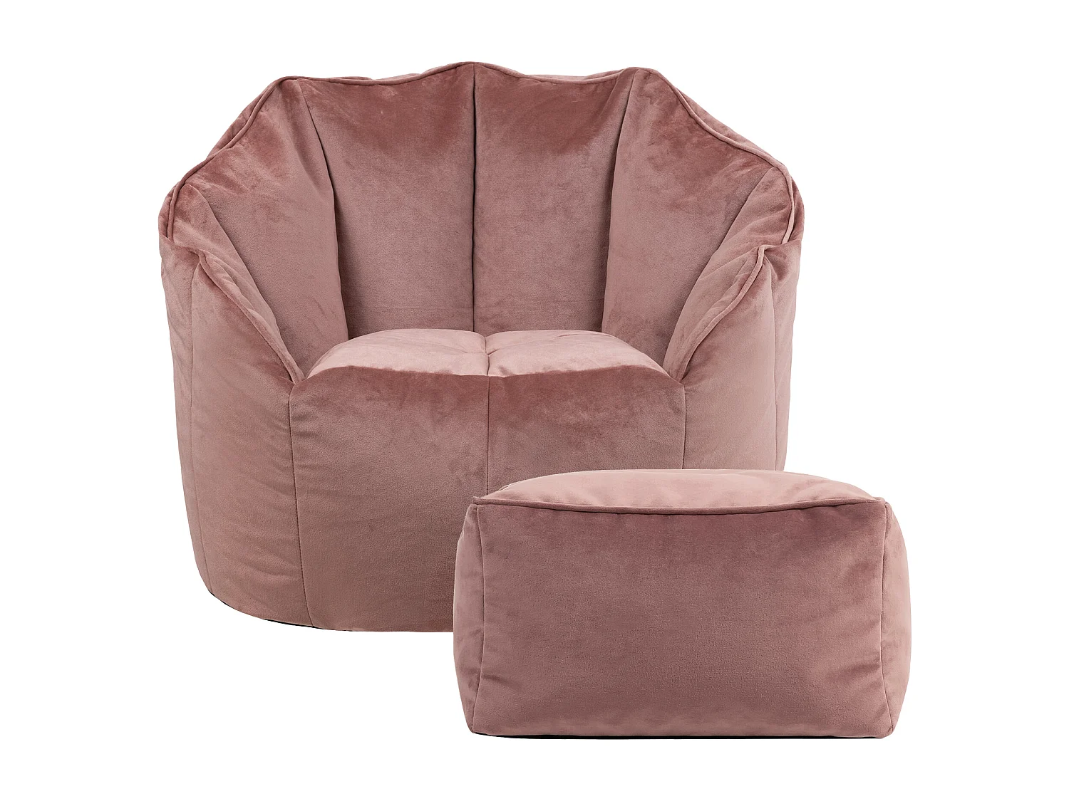 Pouf fauteuil avec repose-pied velours rose - SIRENA