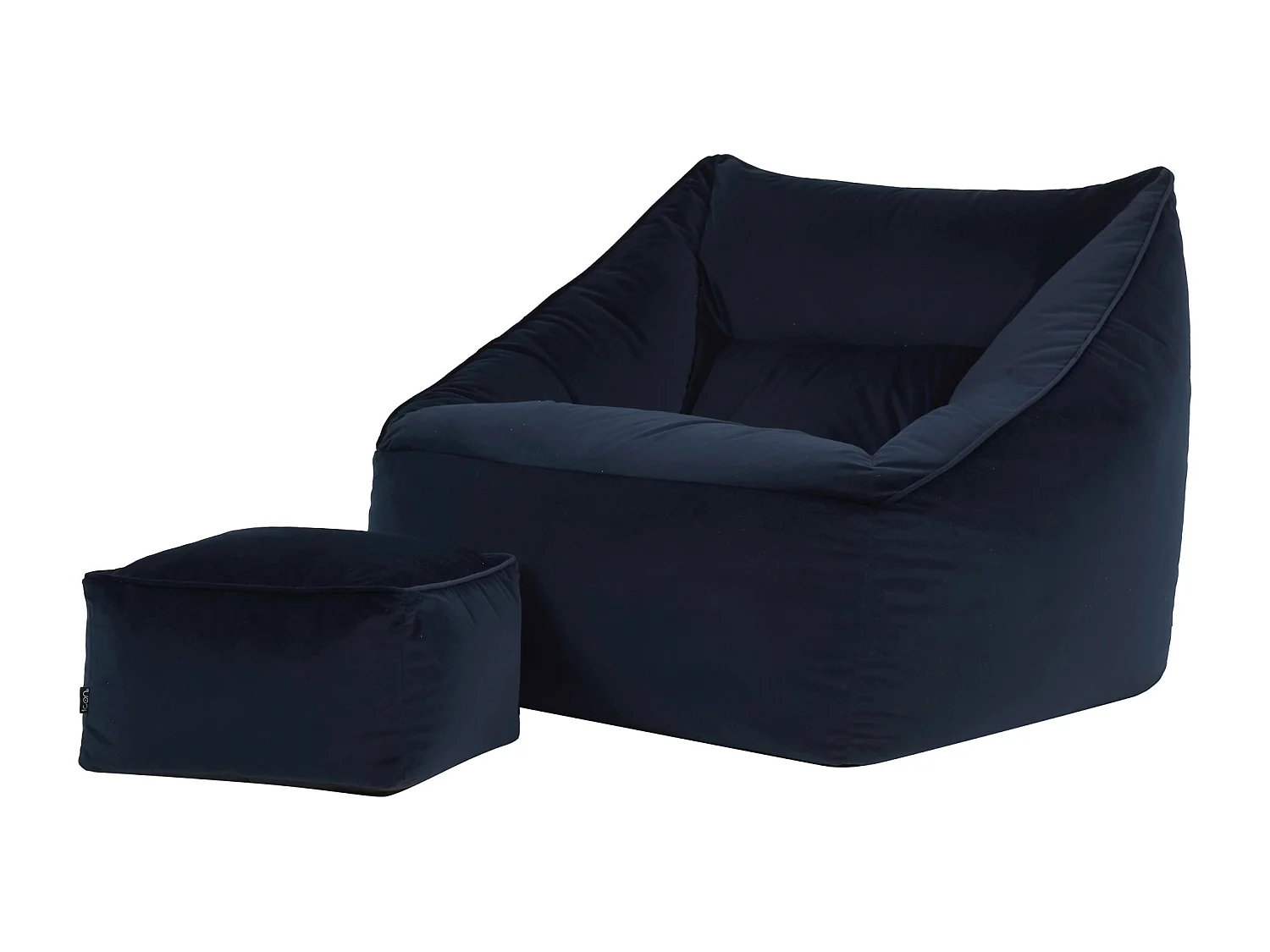 Pouf fauteuil avec repose-pied carré velours bleu minuit - NATALIA