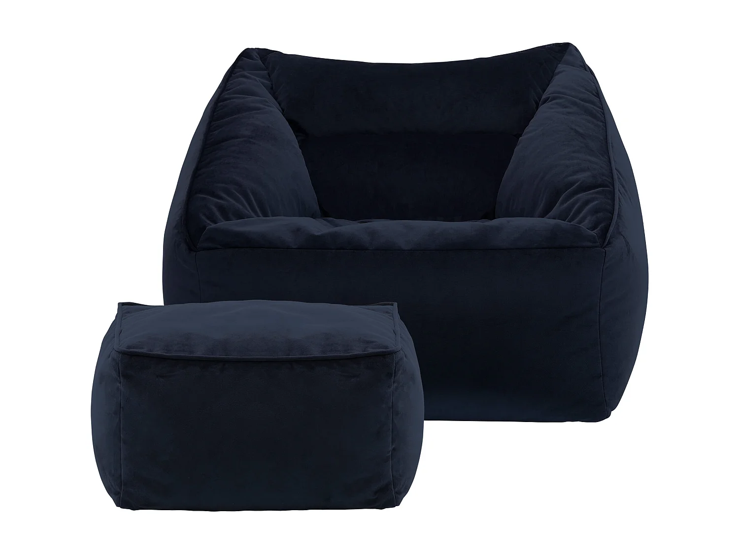 Pouf fauteuil avec repose-pied carré velours bleu minuit - NATALIA