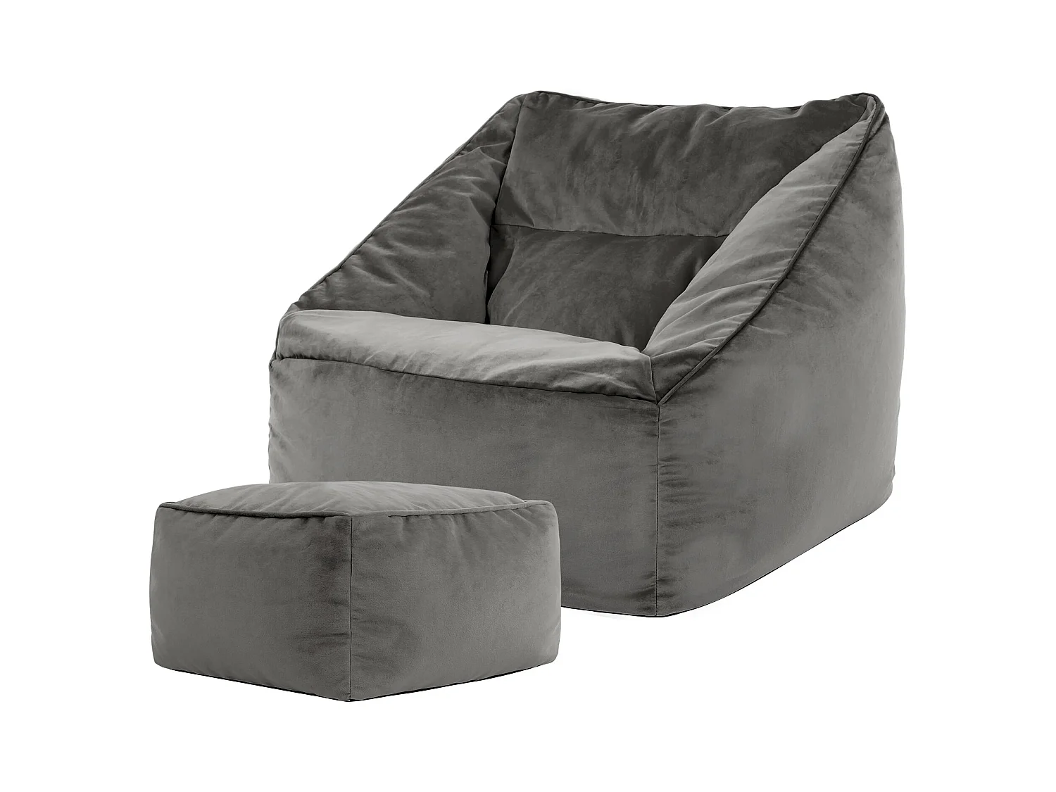 Pouf fauteuil avec repose-pied carré velours gris anthracite - NATALIA