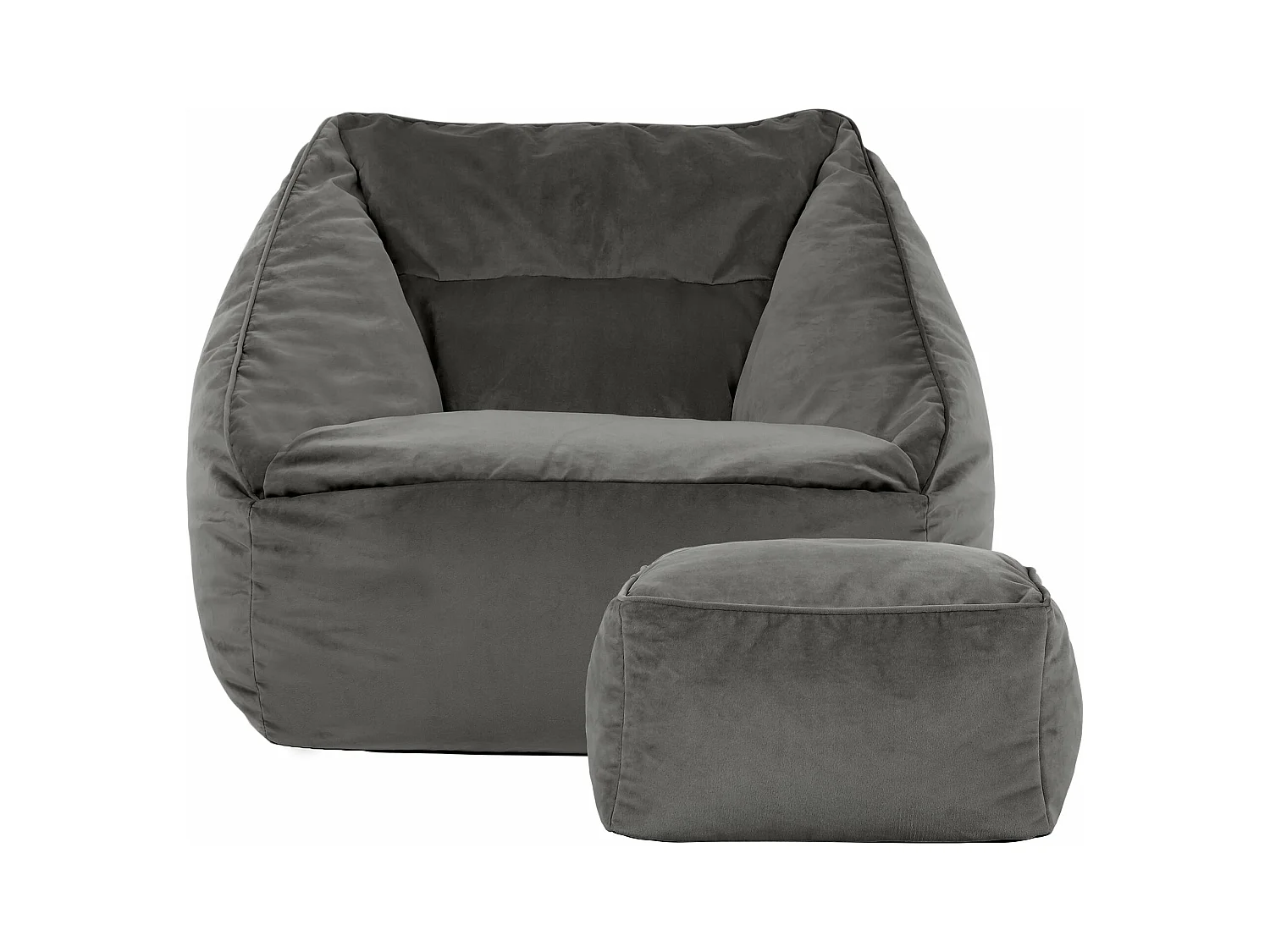 Pouf fauteuil avec repose-pied carré velours gris anthracite - NATALIA