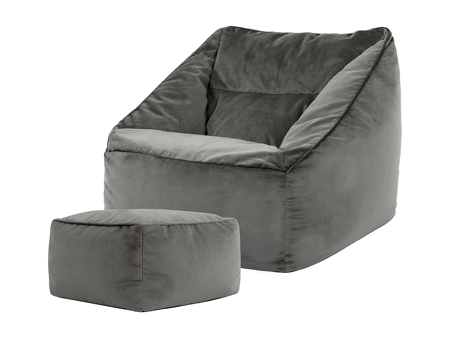 Pouf fauteuil avec repose-pied carré velours gris anthracite - NATALIA
