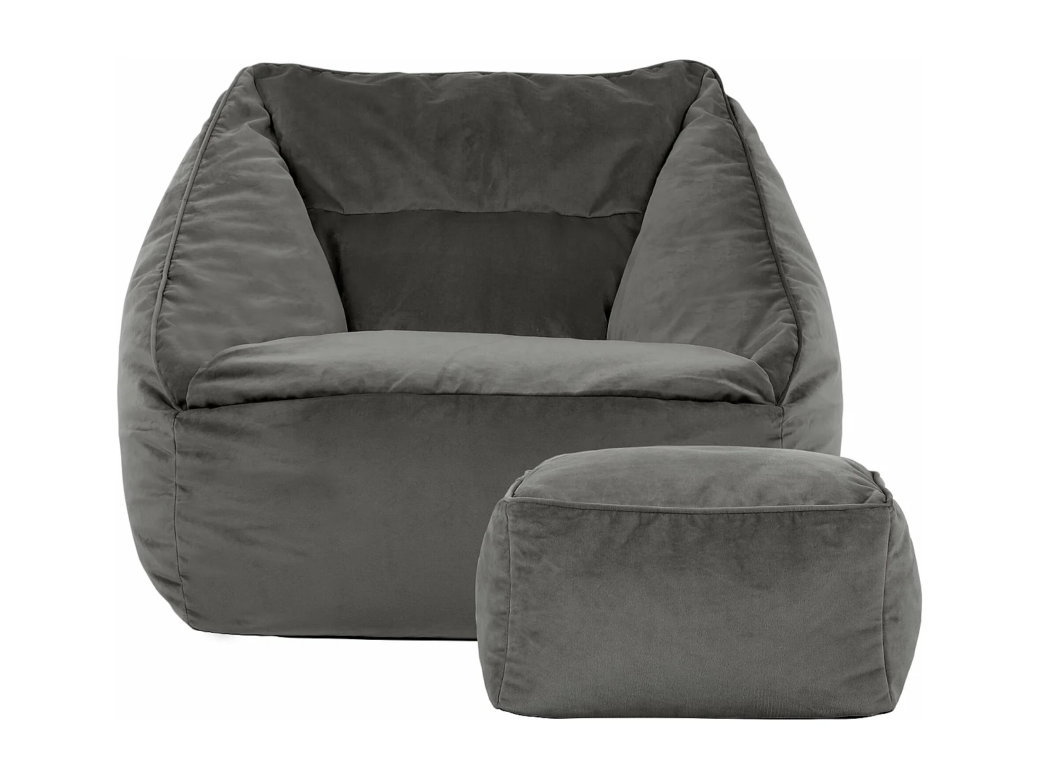 Pouf fauteuil avec repose-pied carré velours gris anthracite - NATALIA