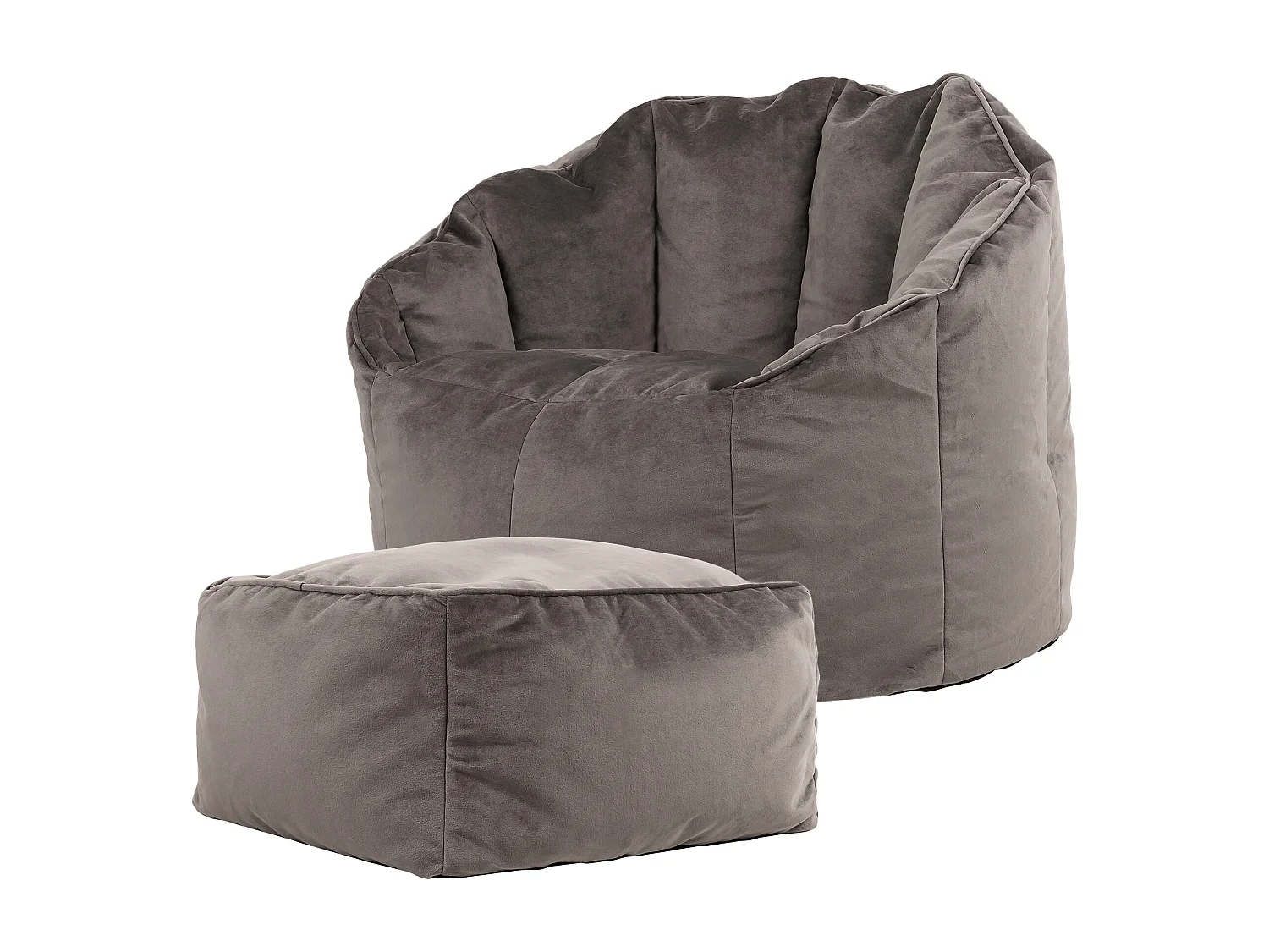 Pouf fauteuil avec repose-pied velours gris anthracite - SIRENA