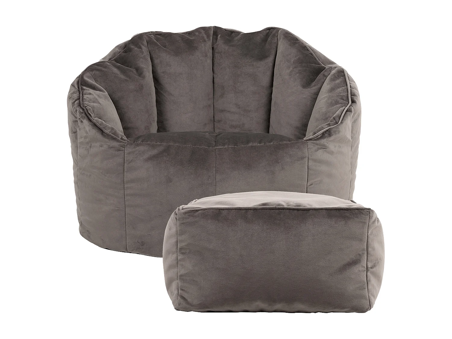 Pouf fauteuil avec repose-pied velours gris anthracite - SIRENA