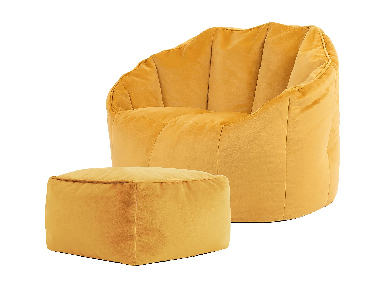 Pouf fauteuil avec repose-pied velours jaune ocre - SIRENA