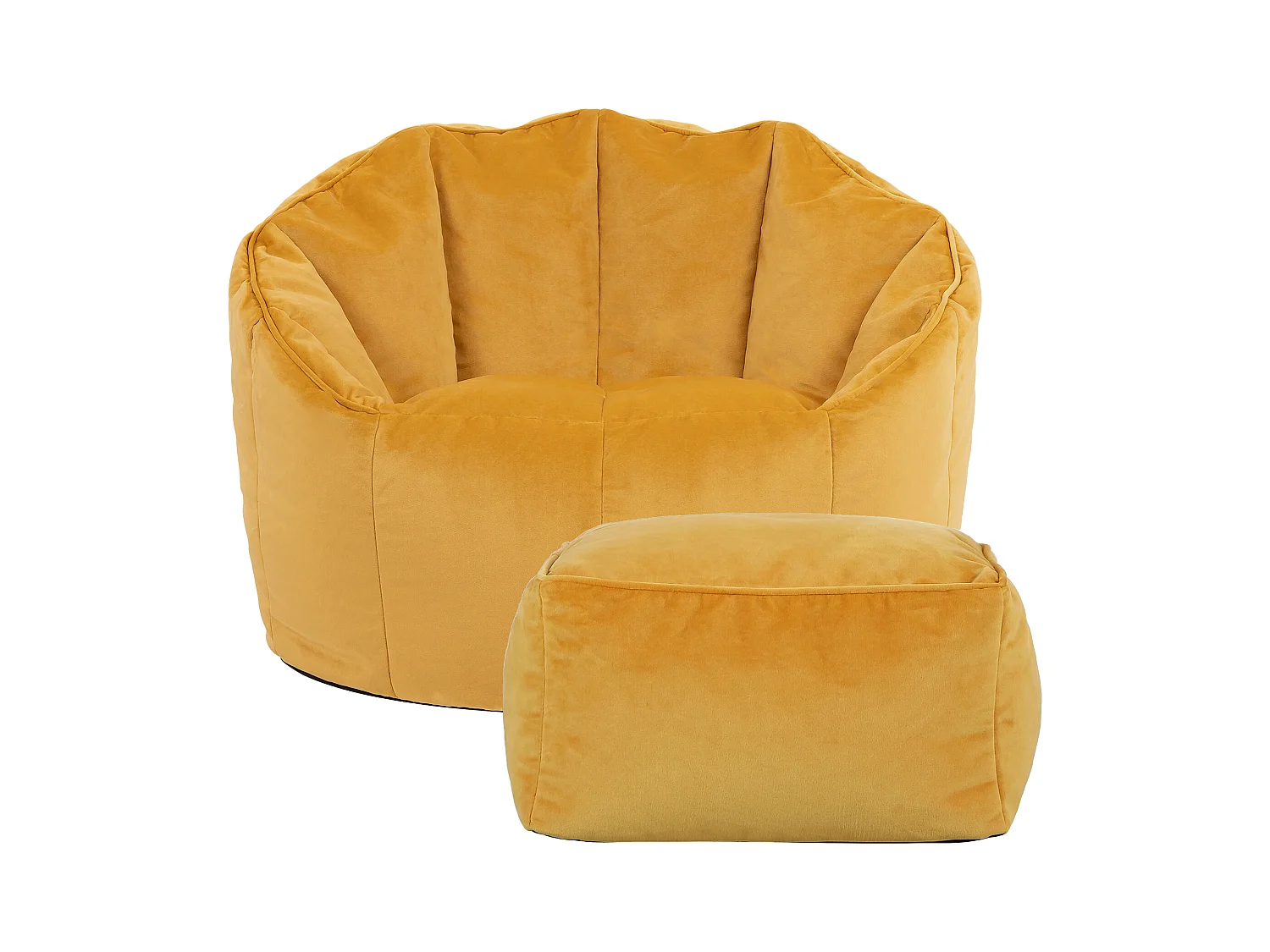 Pouf fauteuil avec repose-pied velours jaune ocre - SIRENA