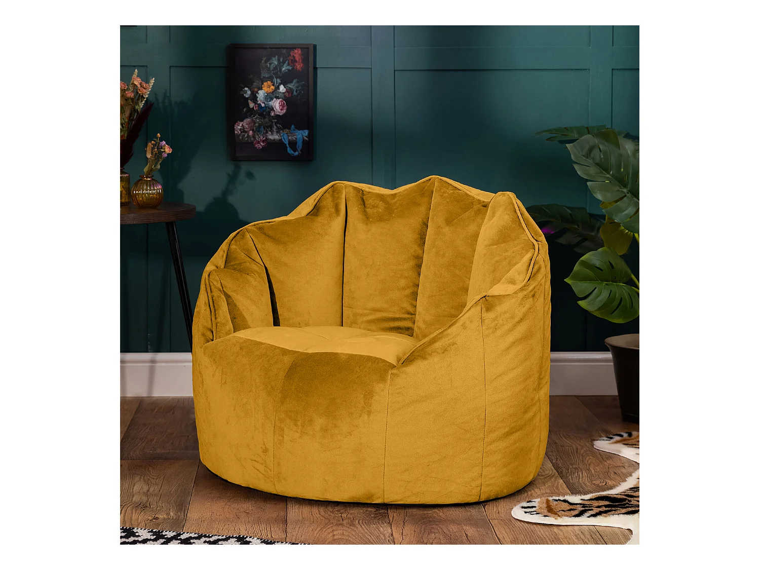 Pouf fauteuil velours jaune ocre - SIRENA