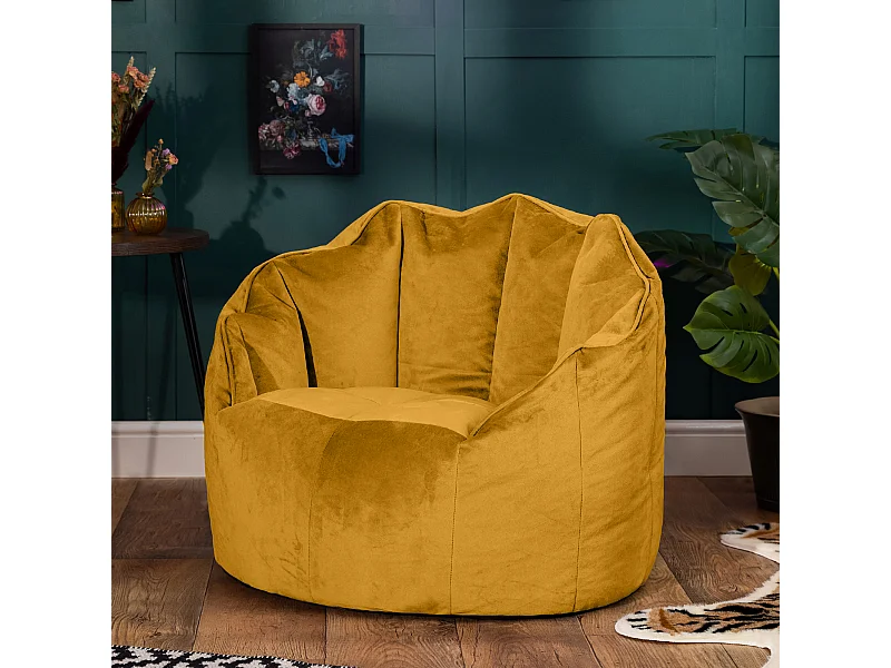 Pouf fauteuil velours jaune ocre - SIRENA