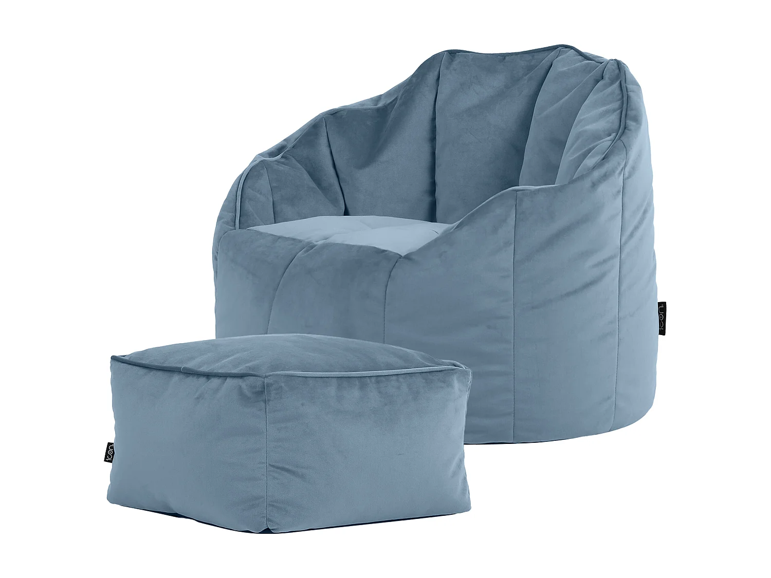 Pouf fauteuil avec repose-pied velours bleu minéral - SIRENA