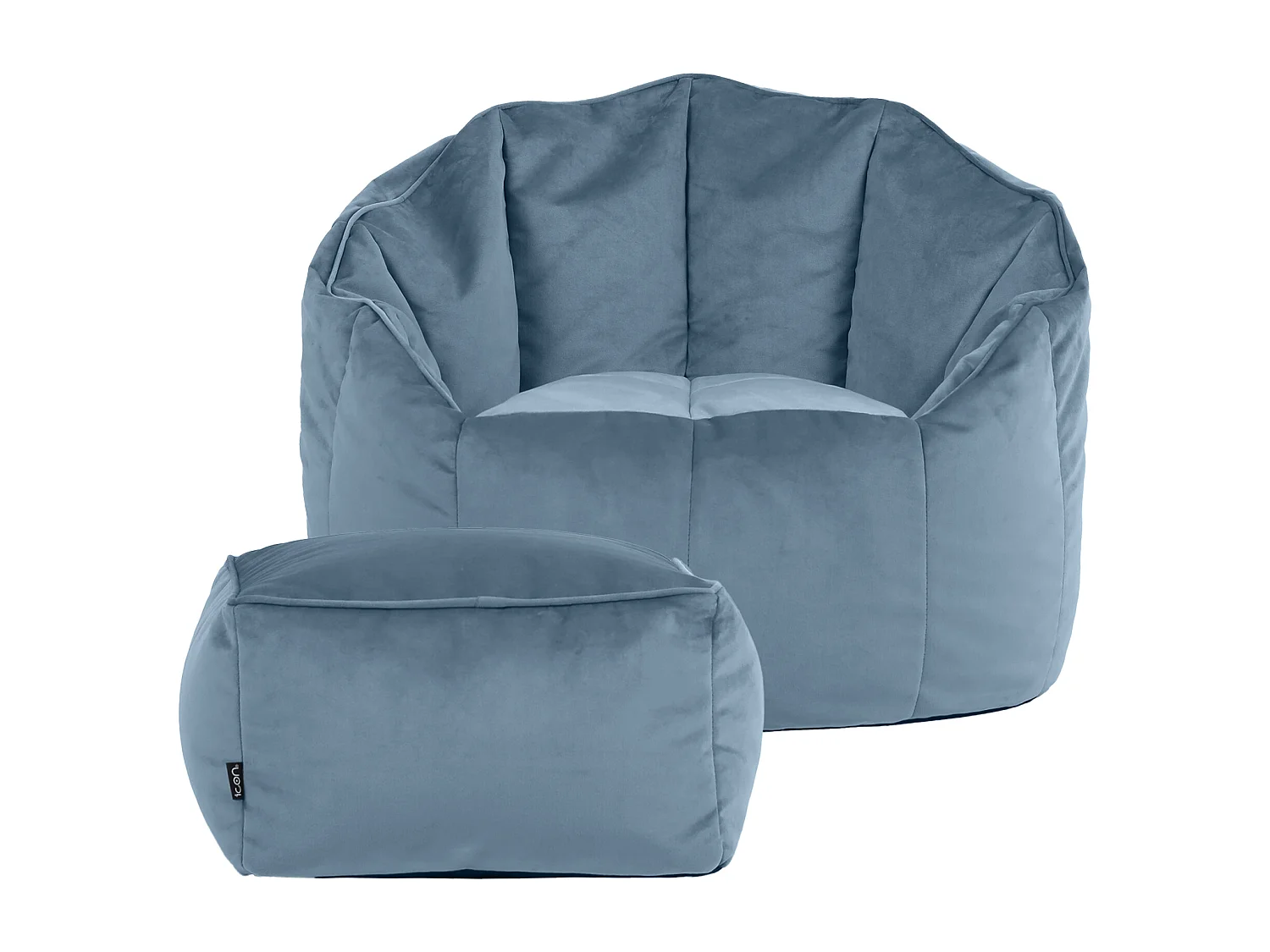 Pouf fauteuil avec repose-pied velours bleu minéral - SIRENA