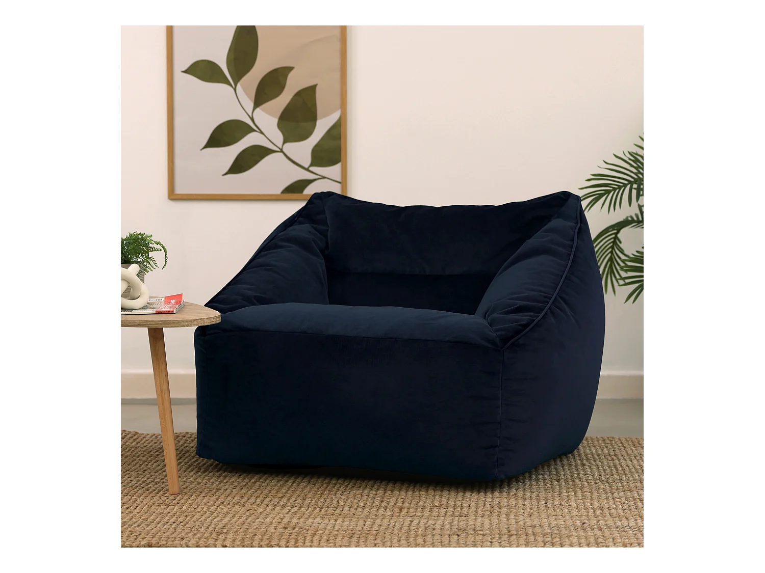 Pouf fauteuil velours bleu minuit - NATALIA