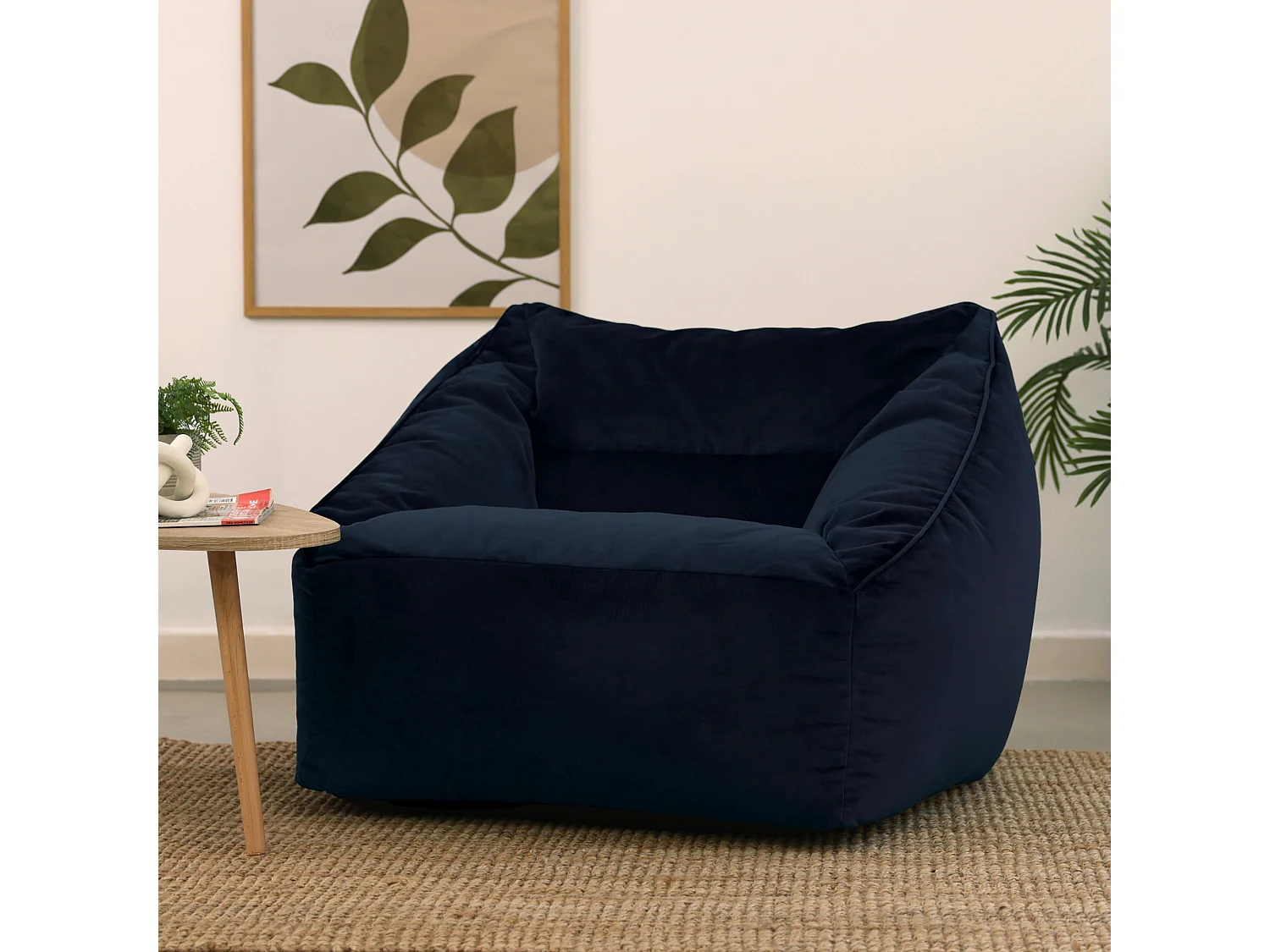 Pouf fauteuil velours bleu minuit - NATALIA