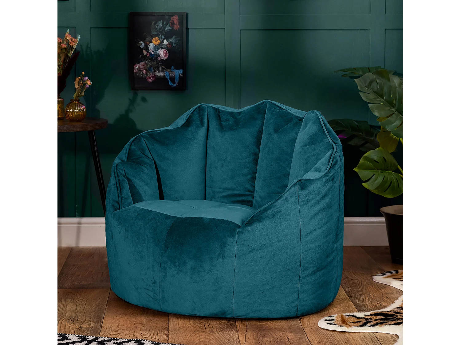 Pouf fauteuil velours bleu canard - SIRENA