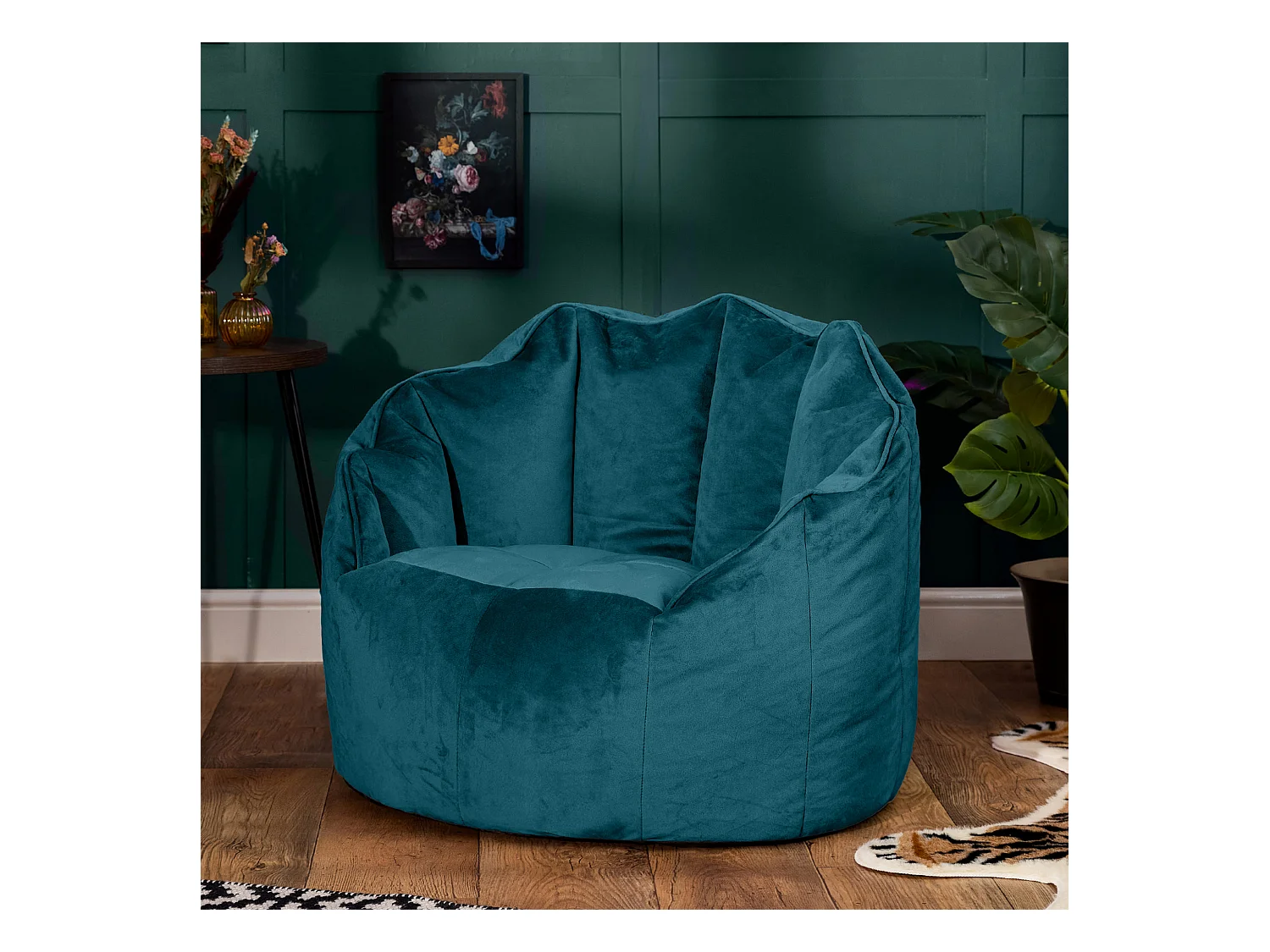 Pouf fauteuil velours bleu canard - SIRENA