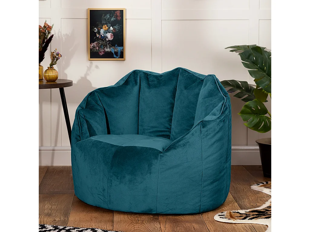 Pouf fauteuil velours bleu canard - SIRENA