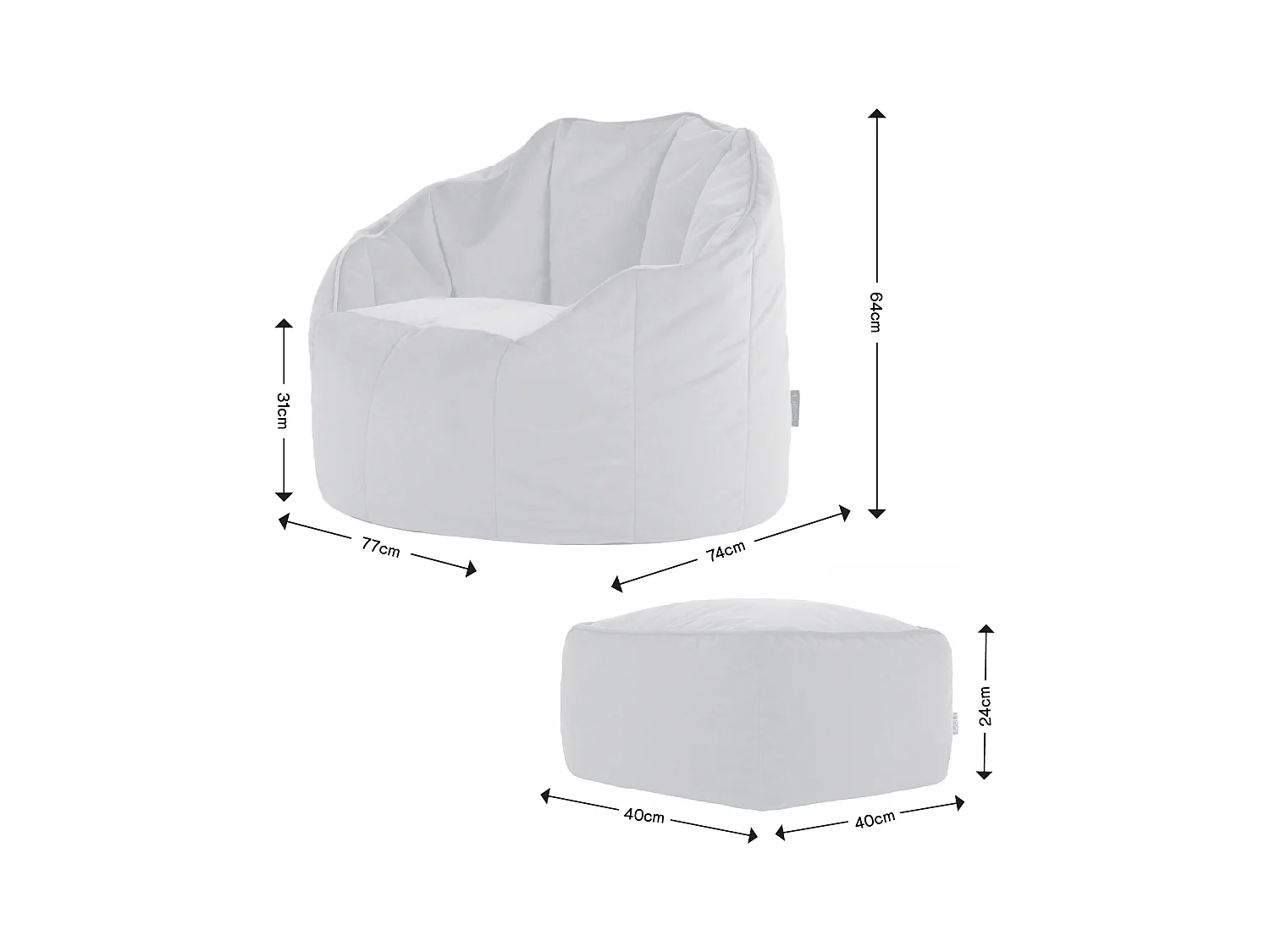 Pouf fauteuil avec repose-pied velours bleu canard - SIRENA