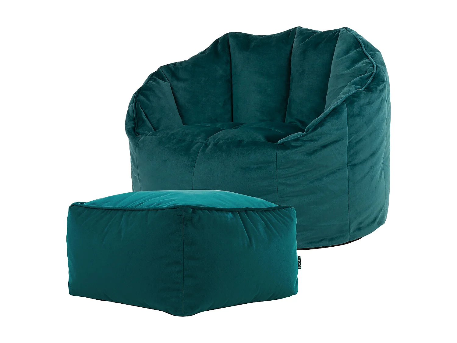 Pouf fauteuil avec repose-pied velours bleu canard - SIRENA