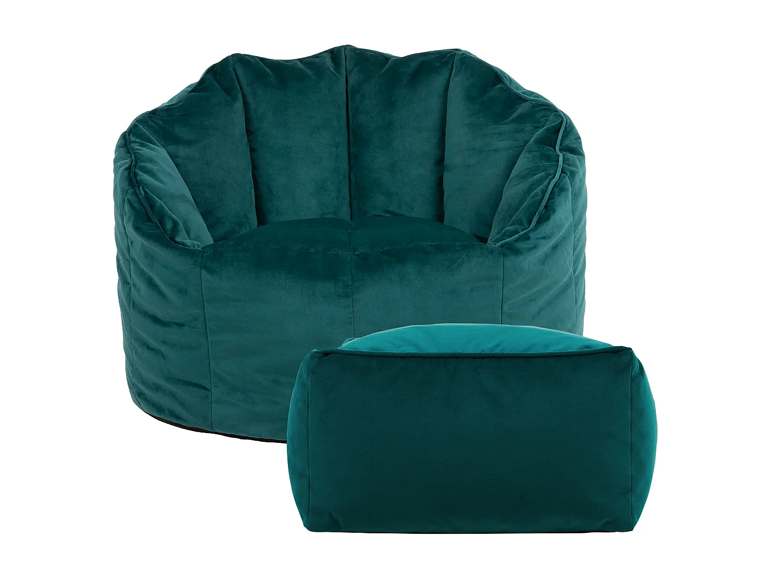 Pouf fauteuil avec repose-pied velours bleu canard - SIRENA