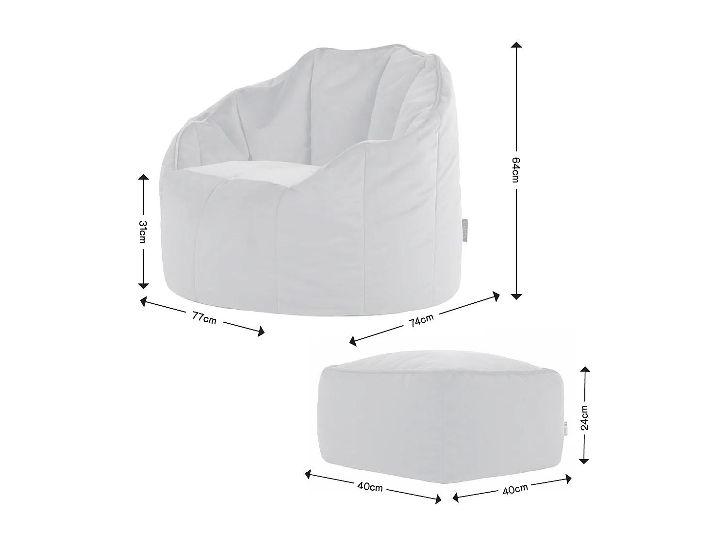 Pouf fauteuil avec repose-pied velours bleu canard - SIRENA