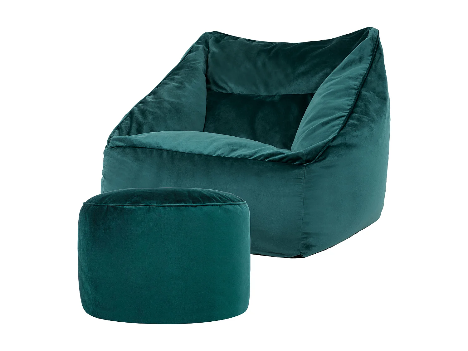 Pouf fauteuil avec repose-pied rond velours bleu canard - NATALIA