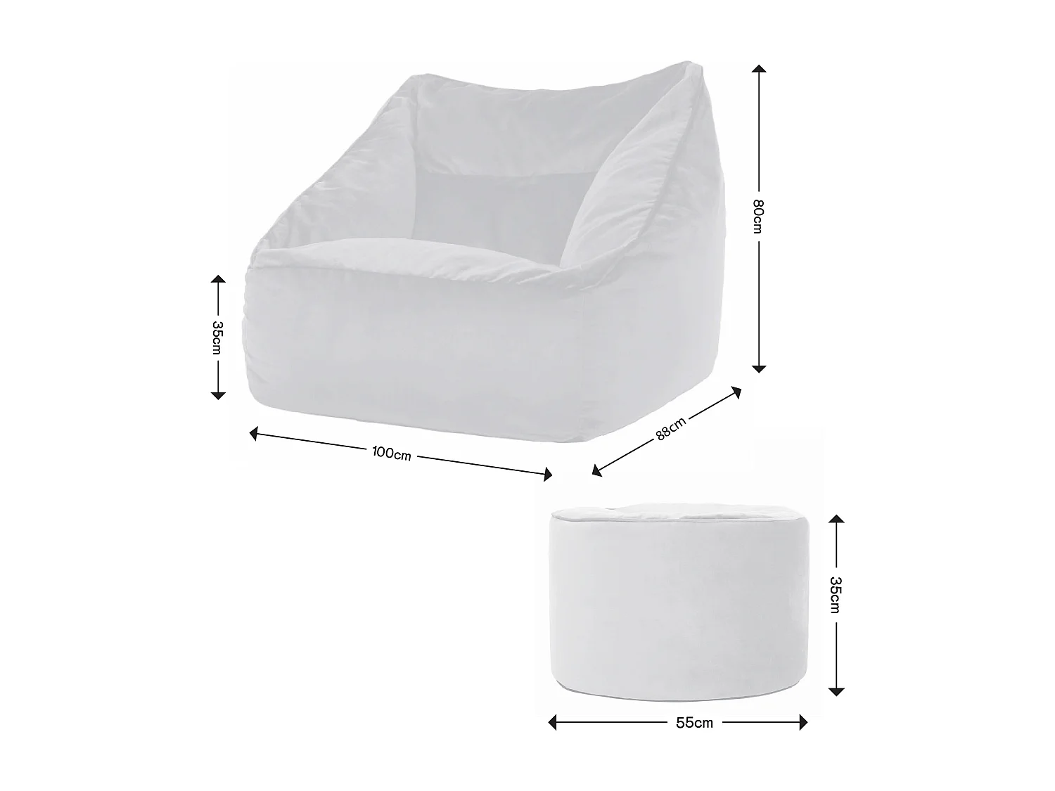 Pouf fauteuil avec repose-pied rond velours bleu canard - NATALIA