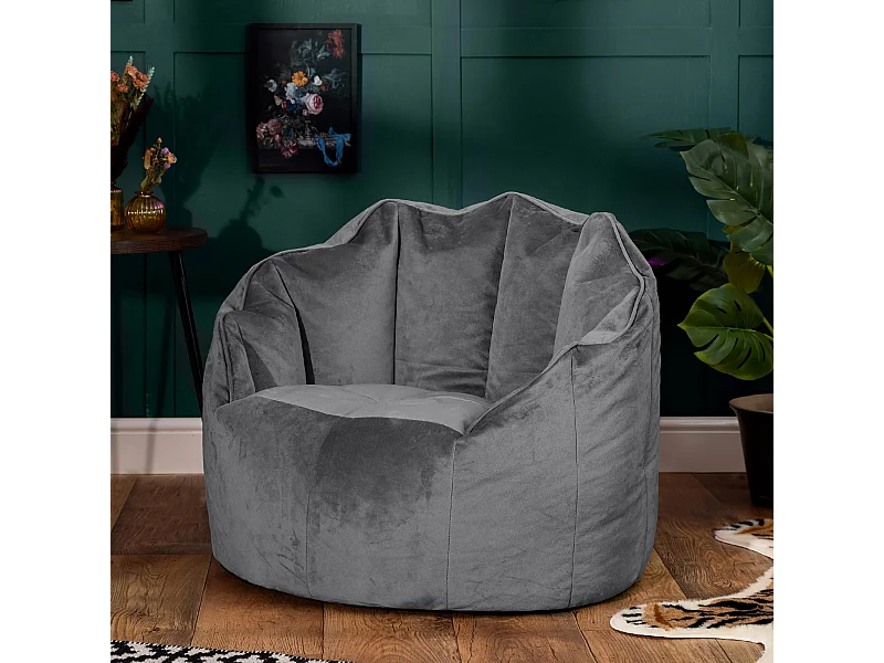 Pouf fauteuil velours gris anthracite - SIRENA