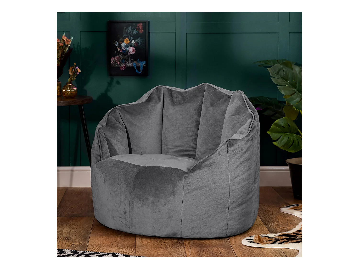 Pouf fauteuil velours gris anthracite - SIRENA