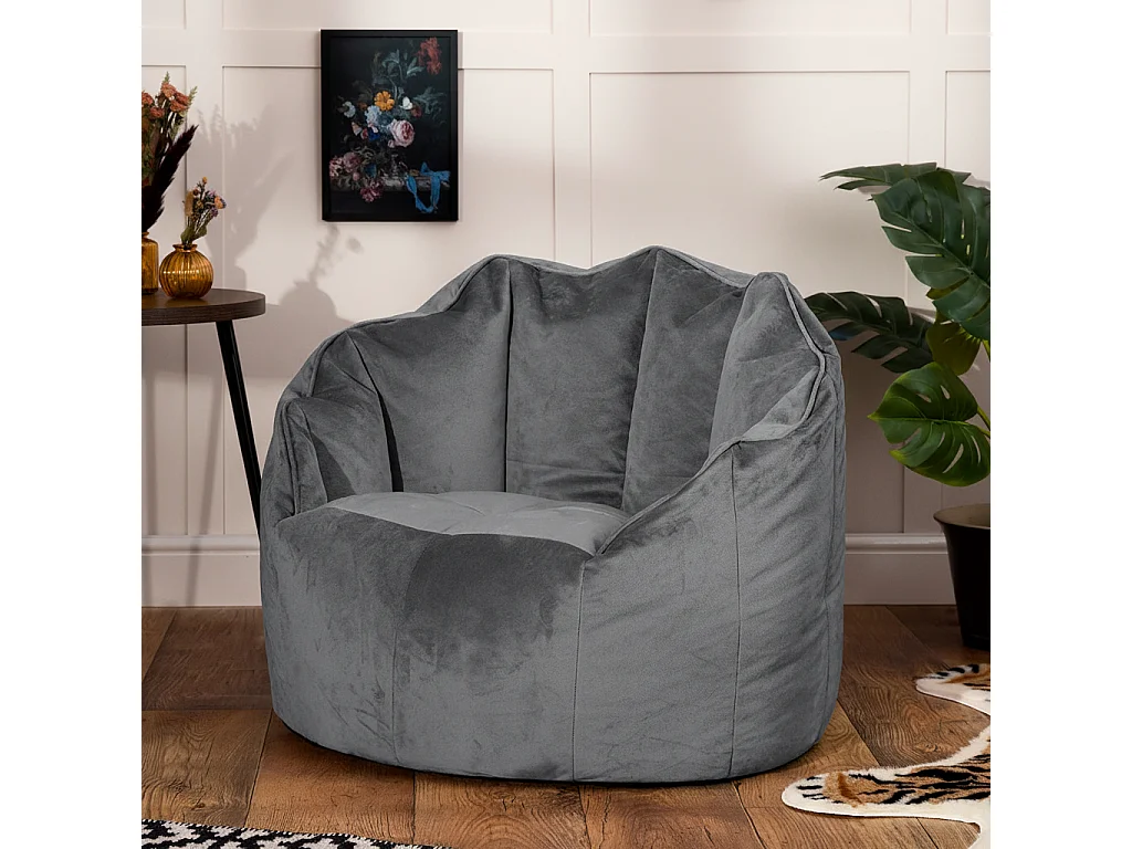 Pouf fauteuil velours gris anthracite - SIRENA