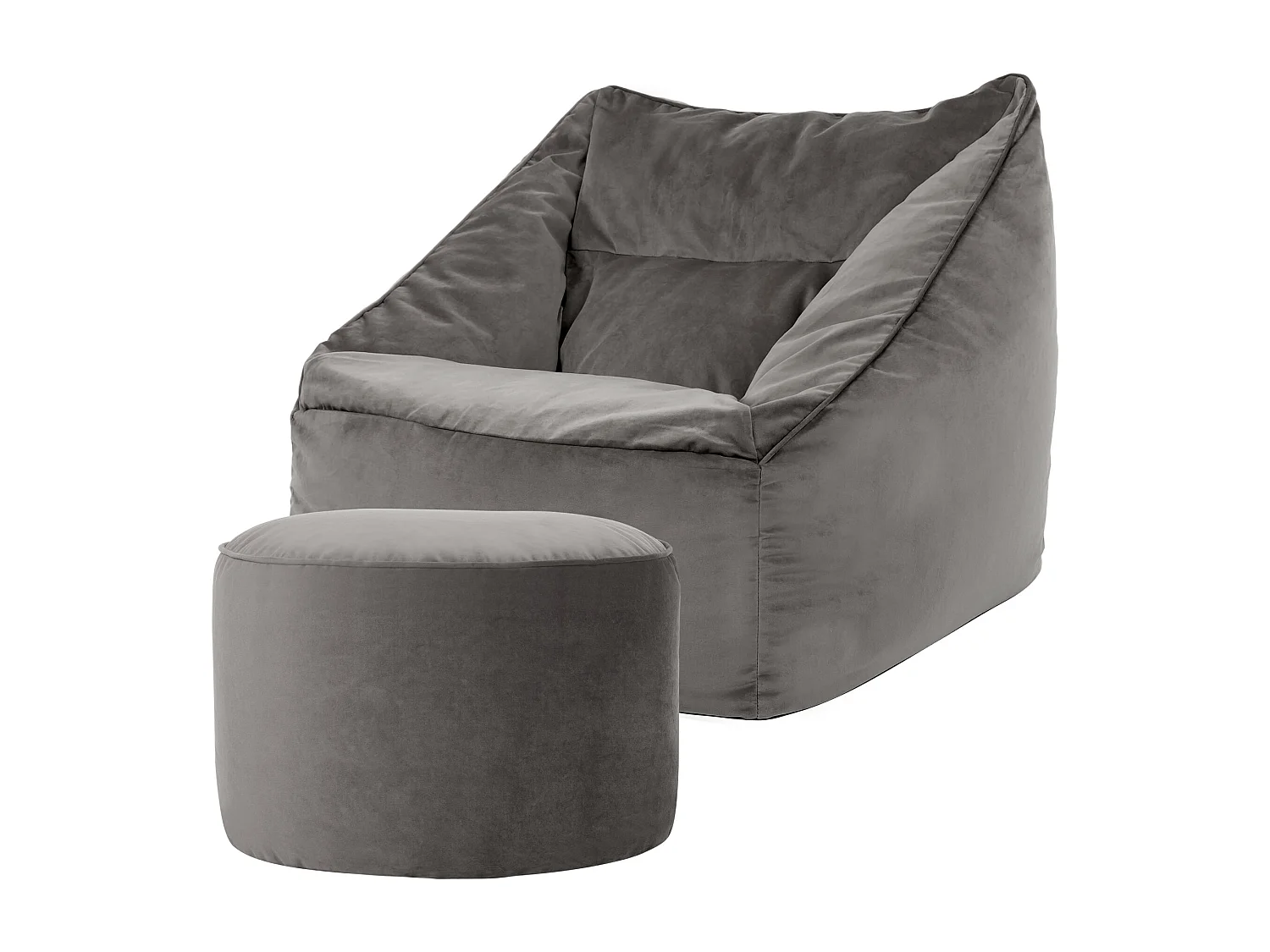 Pouf fauteuil avec repose-pied rond velours gris anthracite - NATALIA