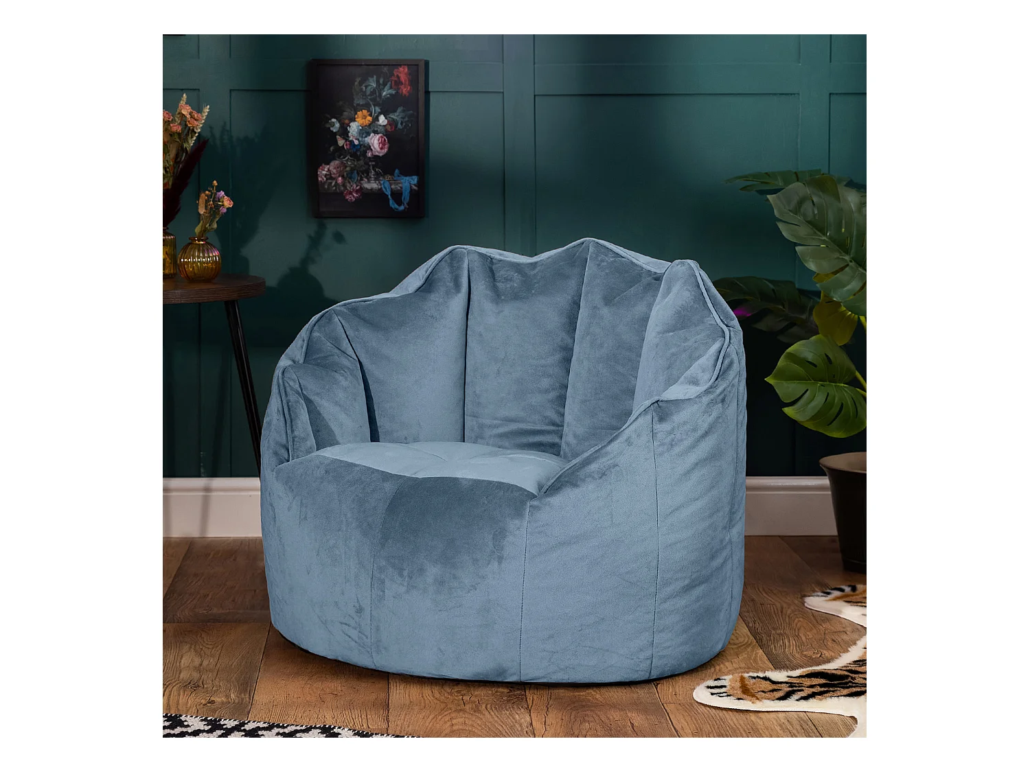 Pouf fauteuil velours bleu minéral - SIRENA