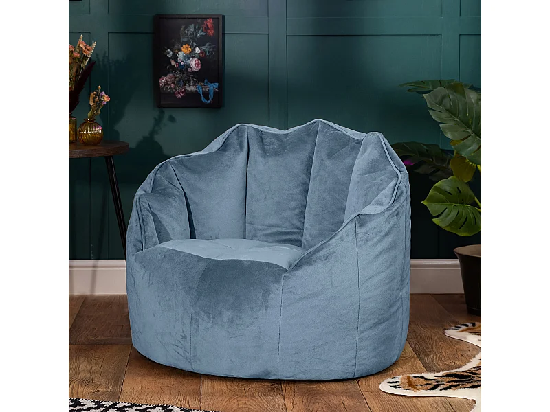 Pouf fauteuil velours bleu minéral - SIRENA