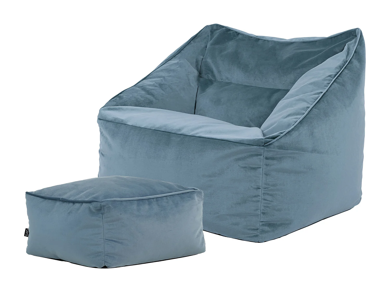 Pouf fauteuil avec repose-pied carré velours bleu minéral - NATALIA