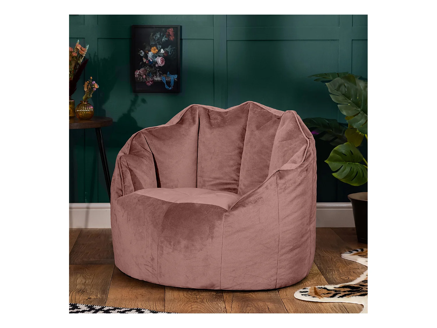 Pouf fauteuil velours rose - SIRENA