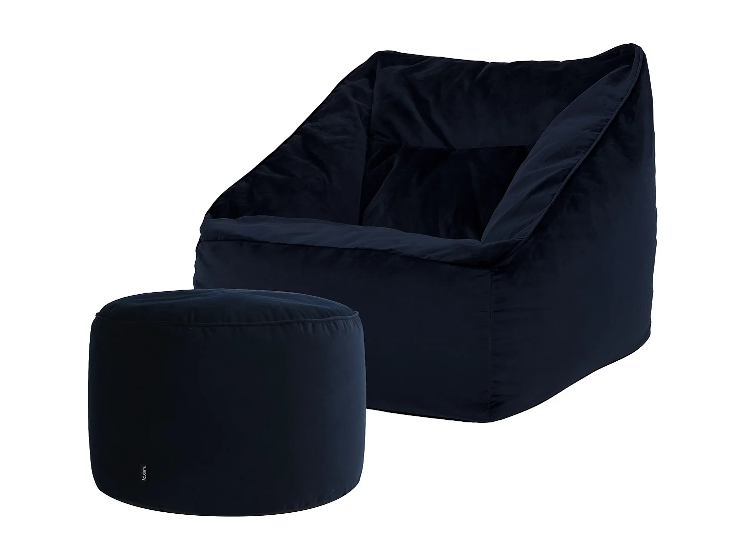 Pouf fauteuil avec repose-pied rond velours bleu minuit - NATALIA