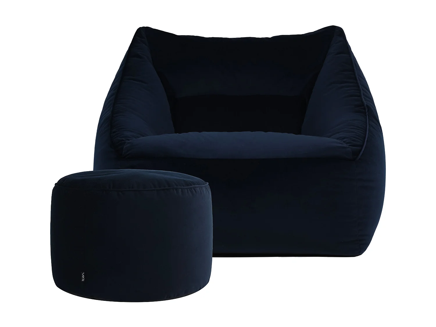 Pouf fauteuil avec repose-pied rond velours bleu minuit - NATALIA