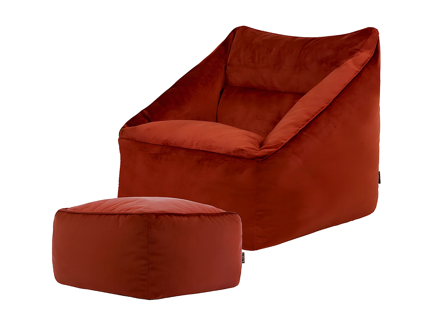 Pouf fauteuil avec repose-pied carré velours terracotta - NATALIA