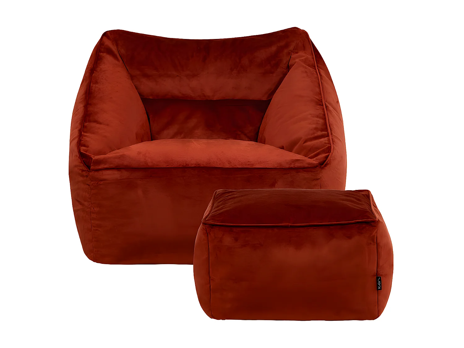 Pouf fauteuil avec repose-pied carré velours terracotta - NATALIA