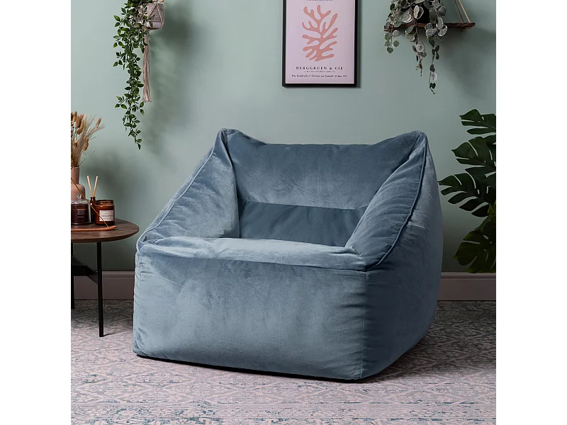 Pouf fauteuil velours bleu minéral - NATALIA