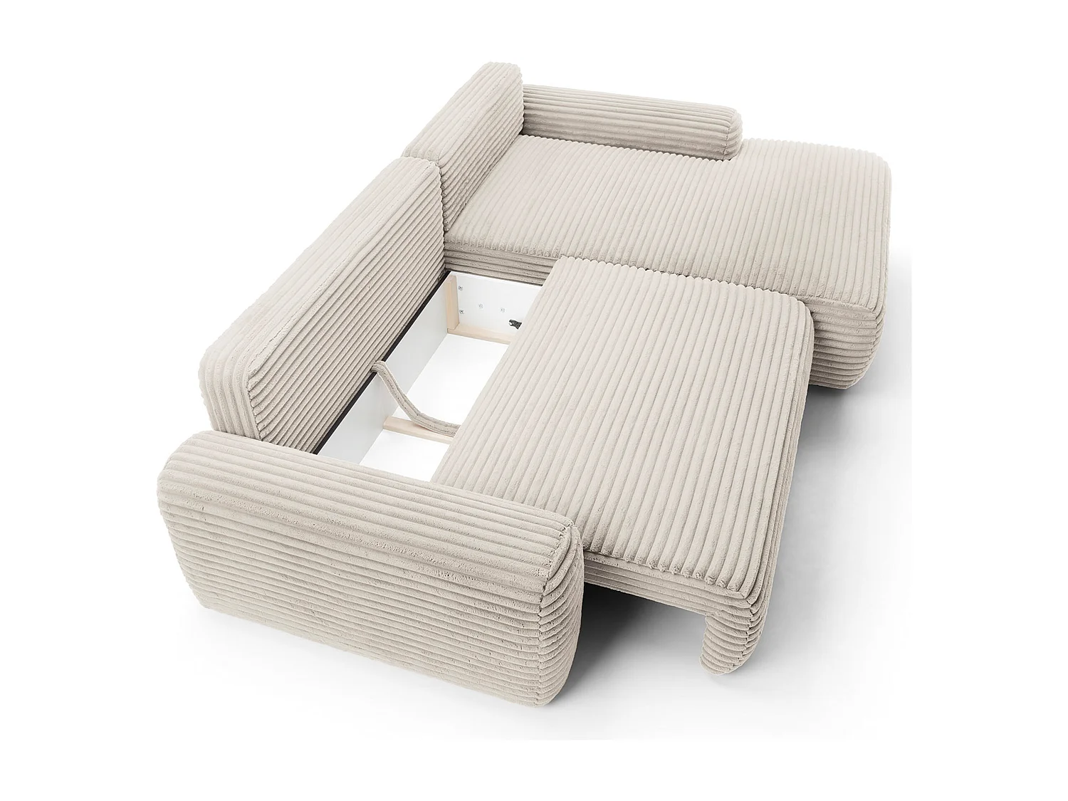 Canapé d'angle en forme de L avec fonction de couchage - velours côtelé - crème - côté droit - ALFERIA