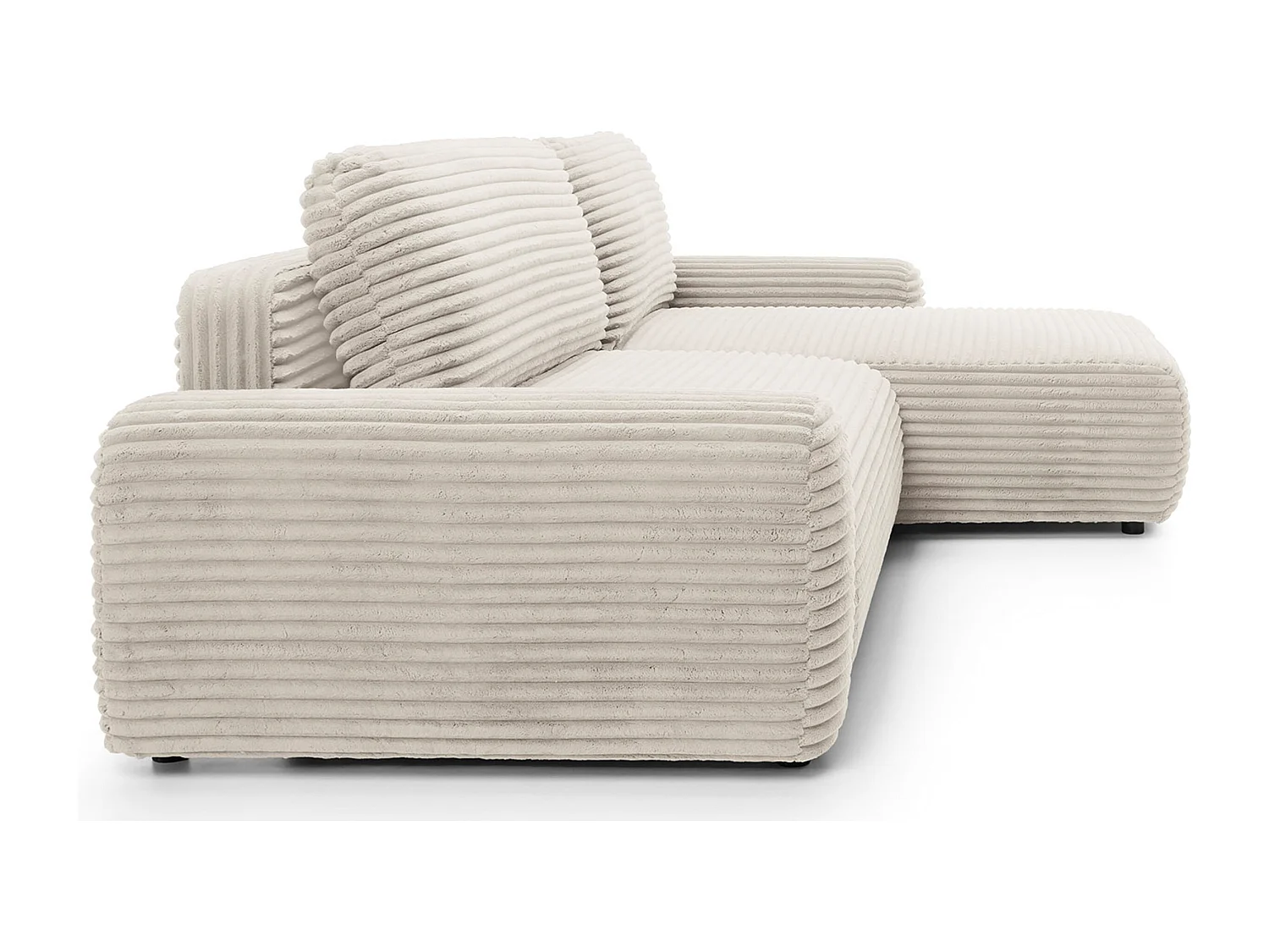 Canapé d'angle en forme de L avec fonction de couchage - velours côtelé - crème - côté droit - ALFERIA