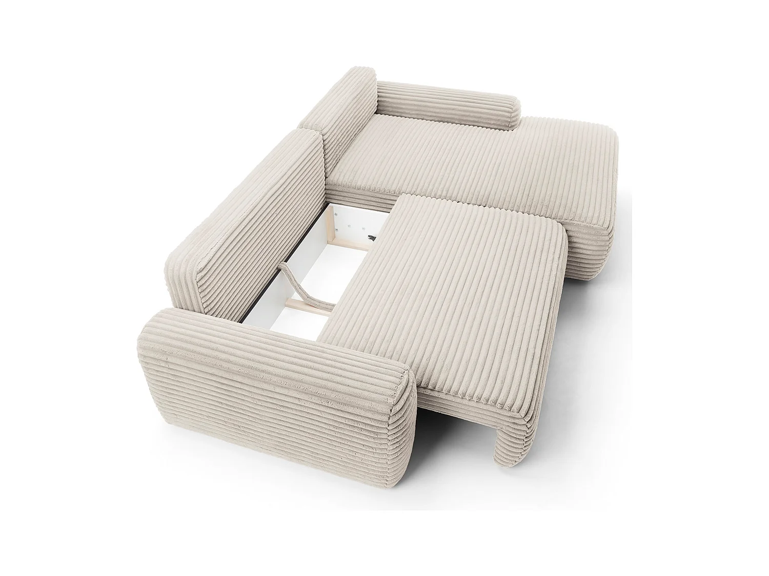 Ecksofa mit Schlaffunktion - Breitcord-Bezug - creme - rechtsseitig - ALFERIA